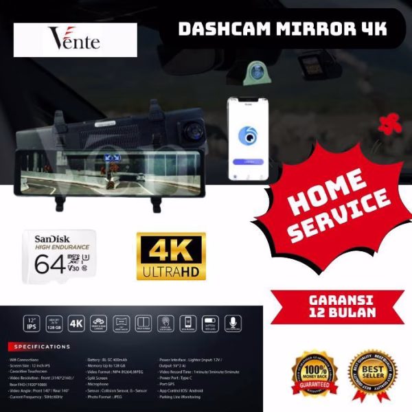 Dashcam Vente Mirror 4K 12inch